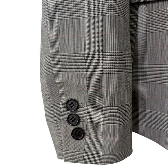 Theory Carissa Women's 8 Slim Tartan Plaid Wool Gray Two Button Blazer - Picture 13 of 15